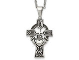 Stainless Steel Antiqued Claddagh Cross Pendant Necklace with Chain